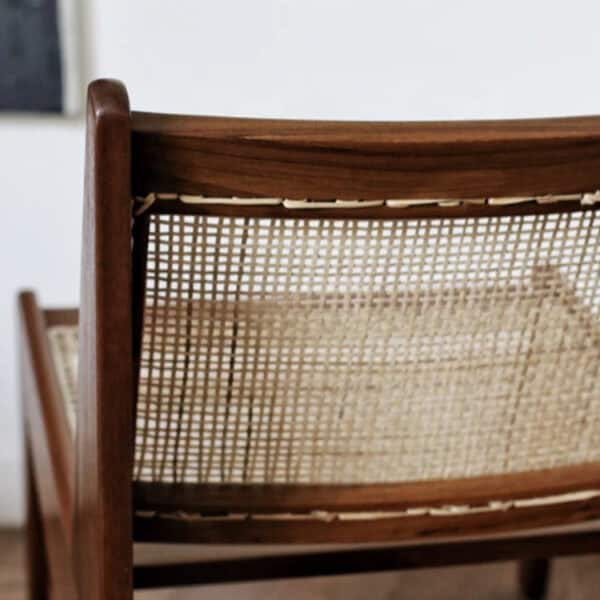 Wood Frame Rattan Back Easy Armless Kangaroo Lounge Chair - Image 5