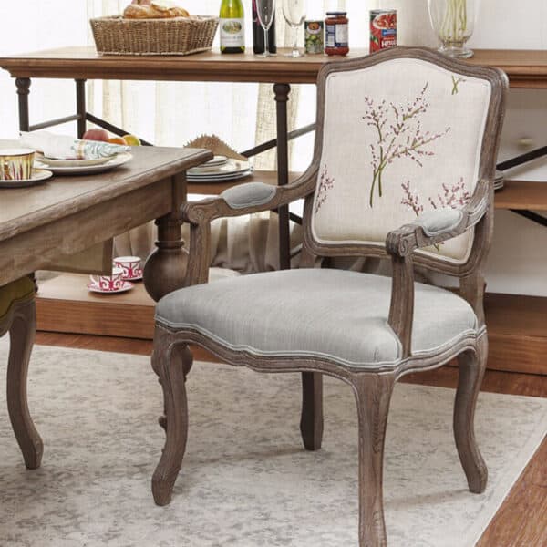French Oak Wood Banquet Antique Dining Chair with Armrest - Image 5