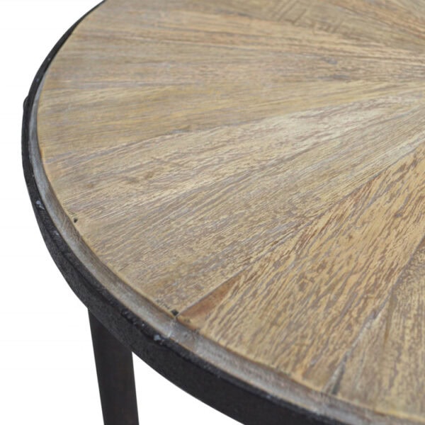 Iron Frame Industrial Round Side Table with Recycled Wood Top - Slika 4