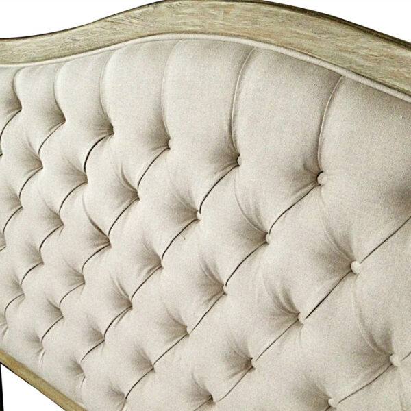 French Style Carved Wood Frame Upholstered Tufted Headboard - Image 6