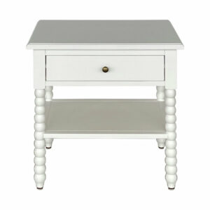 Bobbin White Wood Spindle Nightstand with Drawer.