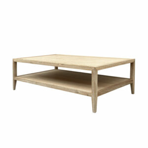 Solid Wood Eg rektangulært sofabord med nederste hylde på hvid baggrund.