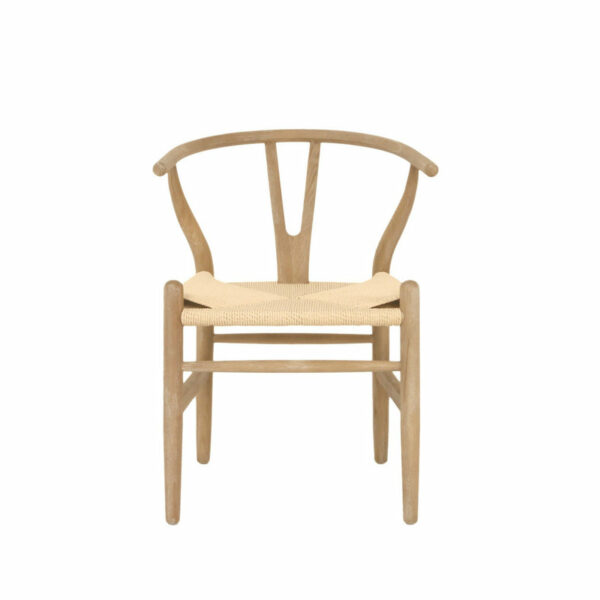 A Northern Europe Modern Midcentury Simple Style Paper Rope Weave Ash Wood Dining Chair with a curved backrest and a woven seat against a plain background.