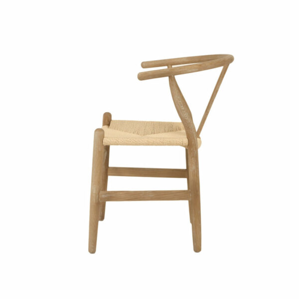 Northern Europe Modern Midcentury Simple Style Paper Rope Weave Ash Wood Dining Chair with a wishbone-style back and woven seat, isolated on a white background.