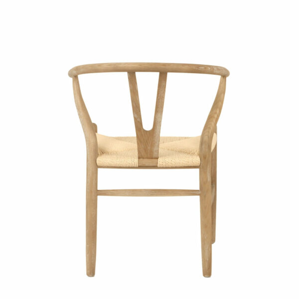 Northern Europe Modern Midcentury Simple Style Paper Rope Weave Ash Wood Dining Chair with a natural finish and a woven seat, viewed from the front against a white background.