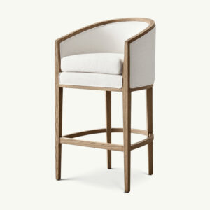 Here is the "Classical Design Linen Bar Stool," featuring a curved backrest cushion and white upholstered seat.