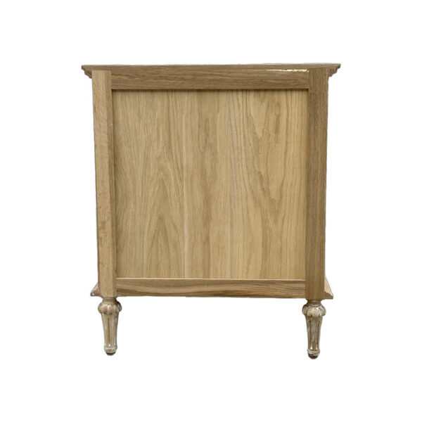 Classical Style 3-Drawer Oak Bedside Cabinet with solid wood, minimalistic design, and ornate legs. Front view shown.