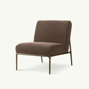 The Modern Metal Frame Chair features a sleek design with a brown linen fabric seat and slender metallic legs.