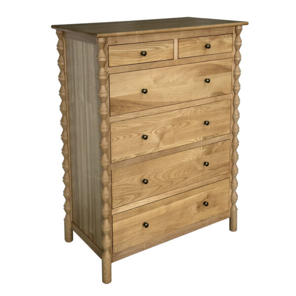 Introducing the Modern Luxury Tallboy Storage Chest: a solid wooden piece with six drawers and elegant carved hourglass legs.