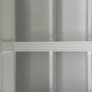 White coffered ceiling with recessed panels and beams, featuring a Dundee French Provincial white bookcase cabinet.