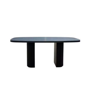 The Modern Luxury Black Dining Table, made from solid oak, features an oval design and fluted legs for durability and style.