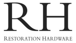 Pildil on RH logo – suur „RH” tähtede „Restoration Hardware” kohal – juhtiv luksusmööbli bränd aastal 2025.