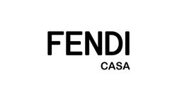 Mustal tekstil valgel taustal on kiri "FENDI" ja selle all "CASA" – tippkvaliteediga mööblibränd 2025. aastaks.