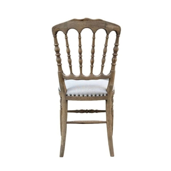 Antique style solid wood Napoleon III dining chair with linen fabric upholstery, featuring a classic design, curved backrest, and elegant craftsmanship, ideal for luxury dining rooms.