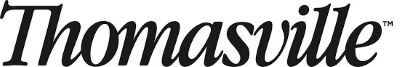Thomasville logo in black cursive on white, symbolizing its legacy in oak dining furniture manufacturing.