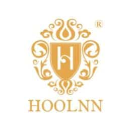 Gold Hoolnn logo: ornate crest, stylized "H" in shield, "HOOLNN" below in capitals—ideal for 2025 oak furniture brands.
