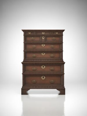 Antique wooden chest of drawers with brass handles and lock, vintage storage furniture, elegant and timeless furniture piece for bedroom or living room decor.