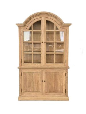 Elegant wooden display cabinet with glass doors, perfect for showcasing collectibles and fine dinnerware, crafted from high-quality oak for durability and timeless style.