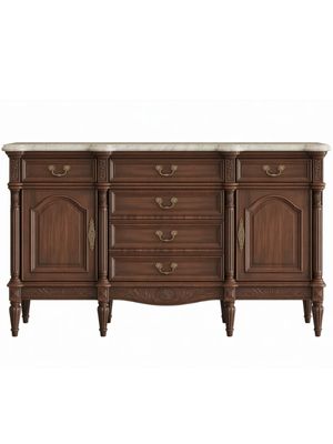 Polished wooden sideboard with multiple drawers and cabinet doors, featuring classic design and elegant craftsmanship.