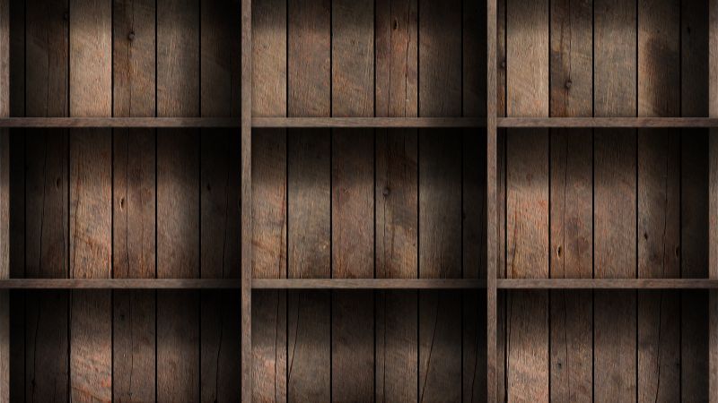 Empty wooden storage shelves for home organization and decor.