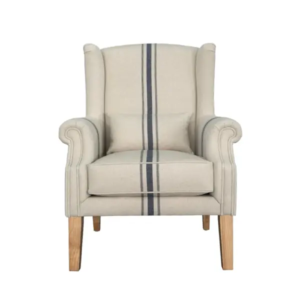 French Classic Linen Upholstered Antique Wing Back Chair