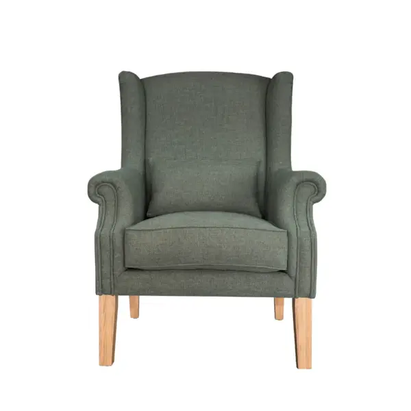 French Classic Linen Upholstered Antique Wing Back Chair