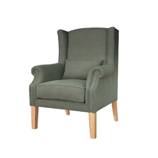 French Classic Linen Upholstered Antique Wing Back Chair