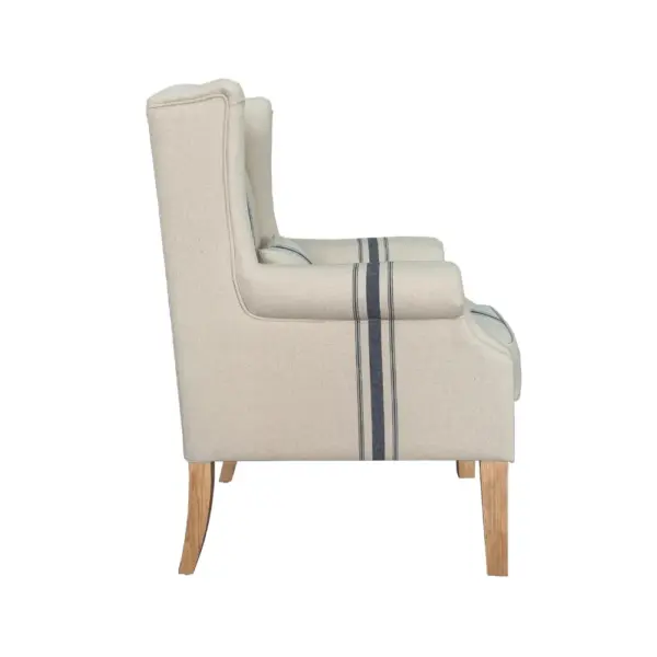 French Classic Linen Upholstered Antique Wing Back Chair