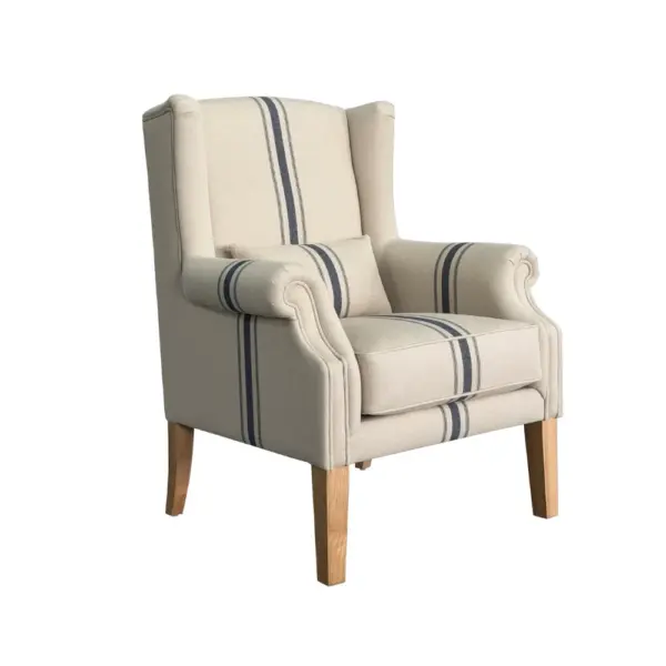 French Classic Linen Upholstered Antique Wing Back Chair
