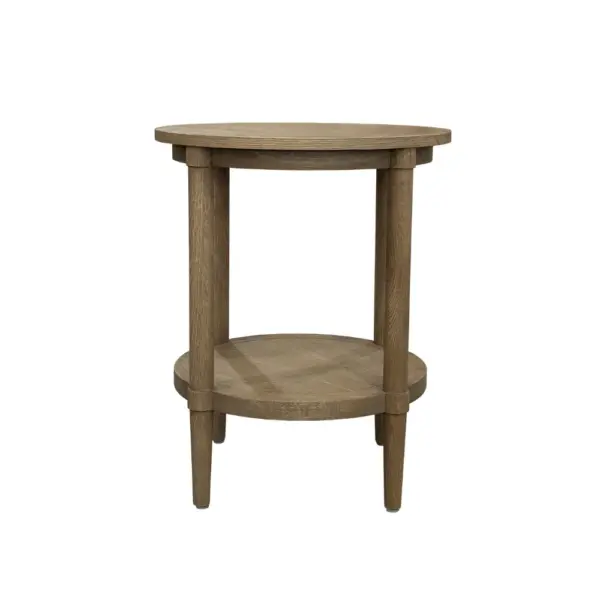 Round Weathered Oak Side Table End Table