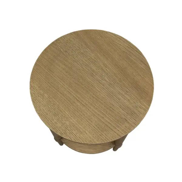 Round Weathered Oak Side Table End Table