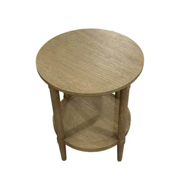 Round Weathered Oak Side Table End Table