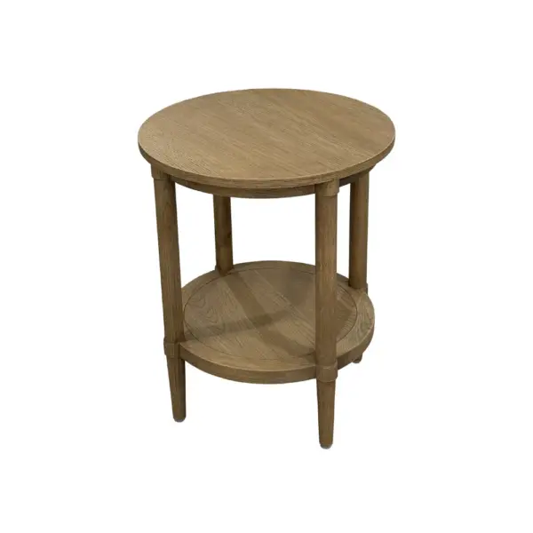 Round Weathered Oak Side Table End Table