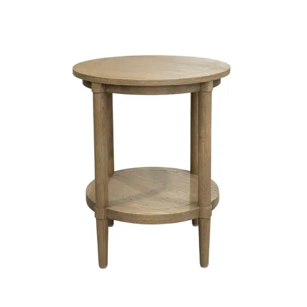 Round Weathered Oak Side Table End Table