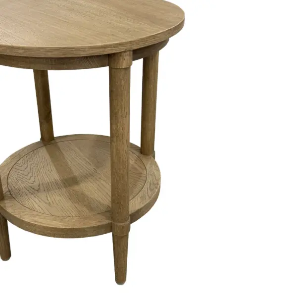 Round Weathered Oak Side Table End Table