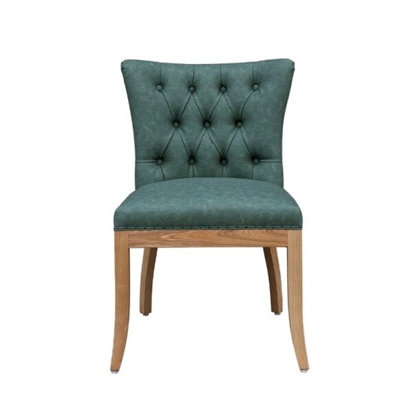 Elegant French style dining chair with dark green PU upholstery and ash wood legs, perfect for luxurious dining rooms.