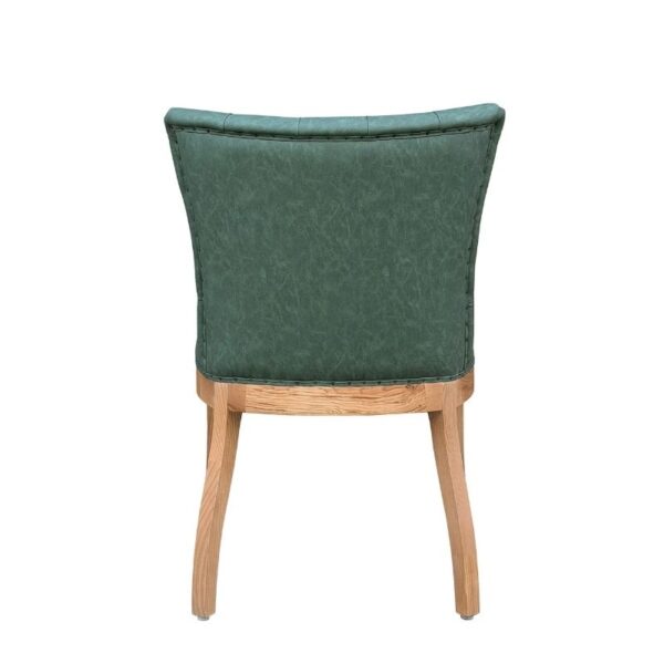 Elegant dark green dining chair with ash wood frame, perfect for luxury dining rooms. Features a plush upholstered seat and backrest, combining comfort with sophisticated design.