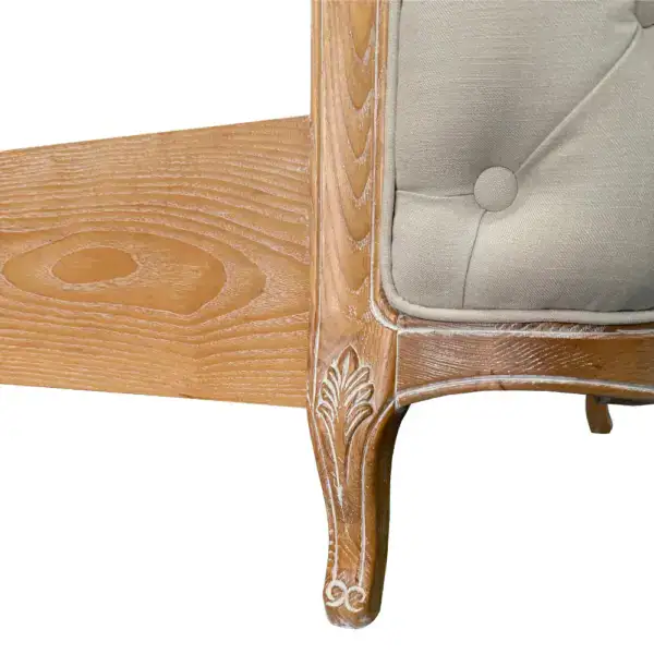 Elegant vintage upholstered bed frame with solid wood construction, showcasing classic craftsmanship and luxurious fabric upholstery for a timeless bedroom centerpiece.