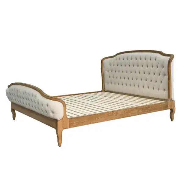 Elegant antique French style bed frame with a solid ash wood construction and plush upholstered headboard. Perfect for classic bedroom decor, combining vintage charm with durable craftsmanship.