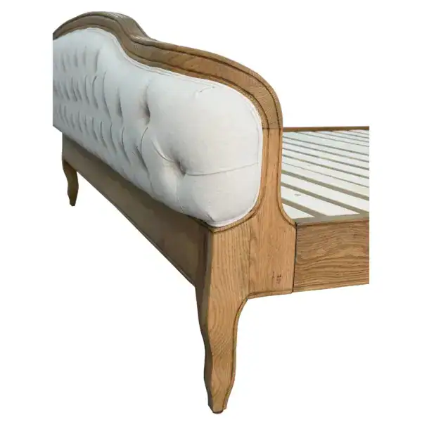 Elegant antique French style bed frame with a solid ash wood structure and a plush upholstered headboard. Perfect for classic bedroom decor, combining vintage charm with durable craftsmanship.