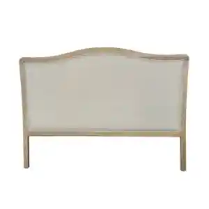 Vintage carved wooden frame with upholstered fabric, French country style king headboard, elegant and classic design for luxurious bedroom decor.