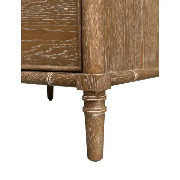 Elegant wooden bedside table with three drawers, perfect for bedroom storage and decor. Crafted from high-quality wood, featuring a rustic finish and sturdy tapered legs.