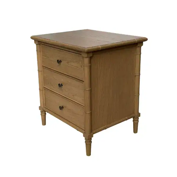 Elegant wooden bedside table featuring three spacious drawers, perfect for bedroom storage and organization. Crafted from high-quality wood, this bedside cabinet combines functionality with timeless d.