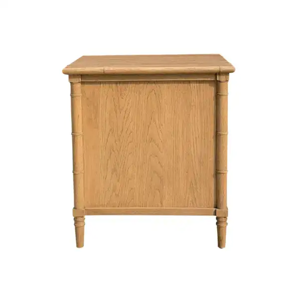 Elegant wooden bedside table featuring three spacious drawers, perfect for bedroom storage and organization. Crafted from high-quality wood, blending functionality with classic design.