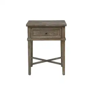 Antique wooden side table with a single drawer, rustic finish, perfect for vintage or shabby chic decor. Compact and functional, ideal for living rooms, bedrooms, or entryways.
