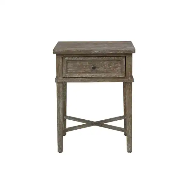 Antique wooden side table with a single drawer, rustic finish, perfect for vintage or shabby chic decor. Compact and functional, ideal for living rooms, bedrooms, or entryways.