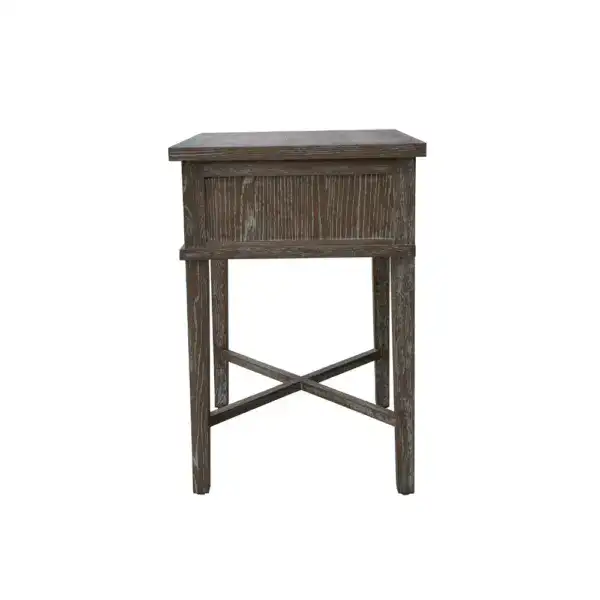 Antique wooden side table with a single drawer, rustic finish, perfect for vintage or shabby chic decor. Compact and functional, ideal for small spaces or as an accent piece.