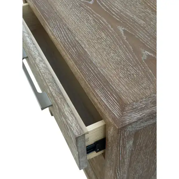 Vintage wooden bedside table with single drawer, rustic finish, ideal for bedroom decor.