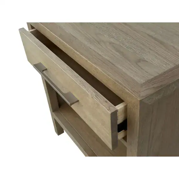 Vintage wooden bedside table with single drawer, ideal for bedroom storage.