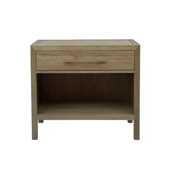 Elegant French antique oak nightstand featuring a sturdy drawer and spacious open shelf, perfect for bedside storage. Crafted from solid oak wood, this vintage piece adds timeless charm to bedroom dec.